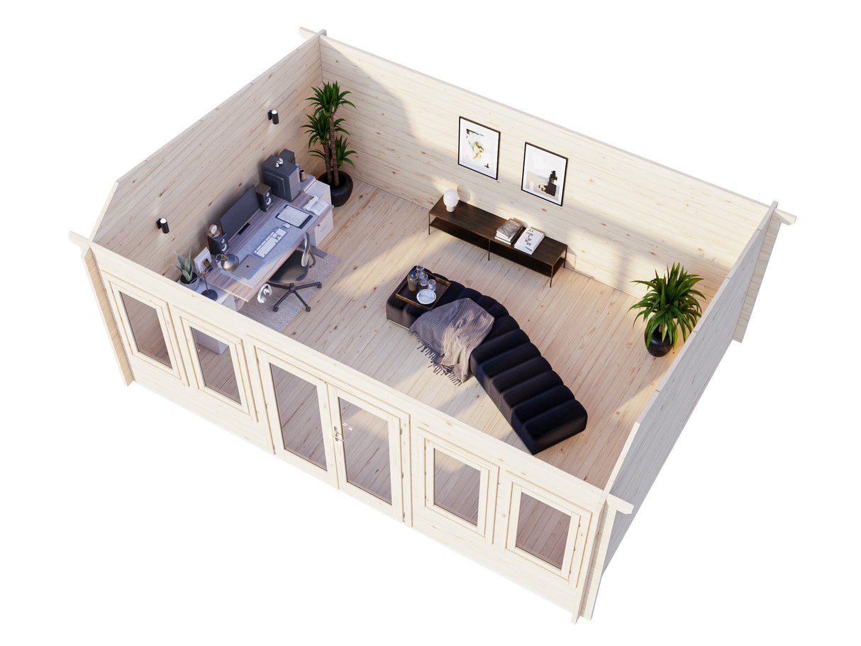 Claudia Pent L (5,5x4m | 19,4m² | 44mm) Alle 2,5m Clockhouse-tyylinen huvimaja