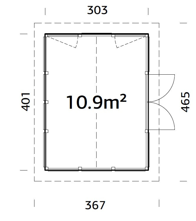 Isabella S (3x4m | 10,9m² | 90mm) Moderni lasipaviljonki, ovi ja ikkunat alumiinirunkoisena