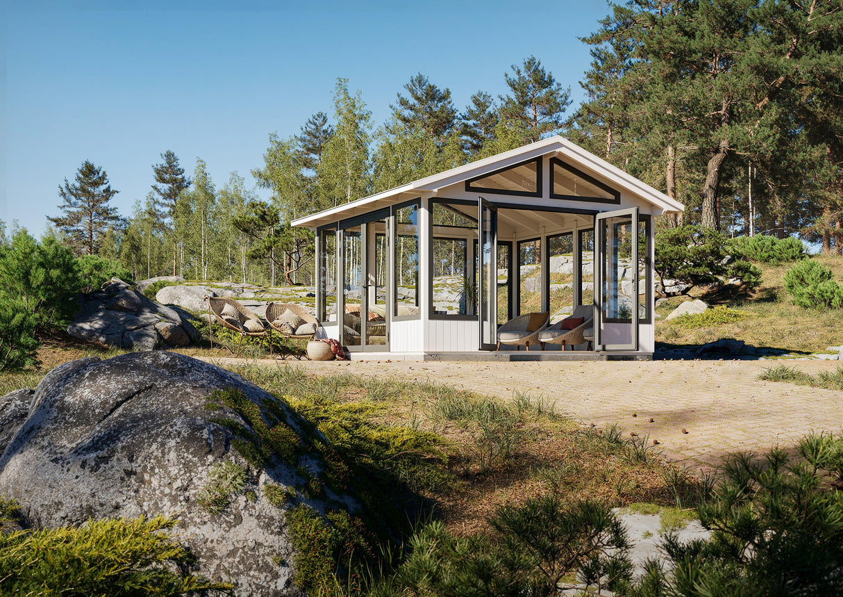 Isabella M (4x4m | 14,7m² | 90mm) Moderni lasipaviljonki, ovet ja ikkunat alumiinirunkoisena