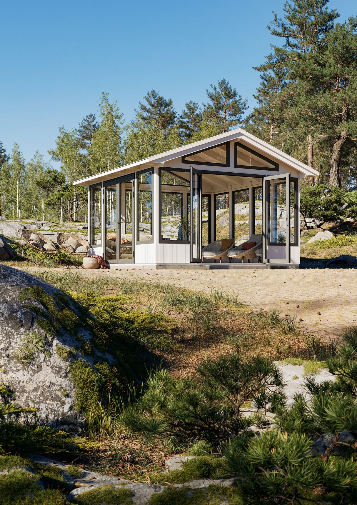 Isabella M (4x4m | 14,7m² | 90mm) Moderni lasipaviljonki, ovet ja ikkunat alumiinirunkoisena