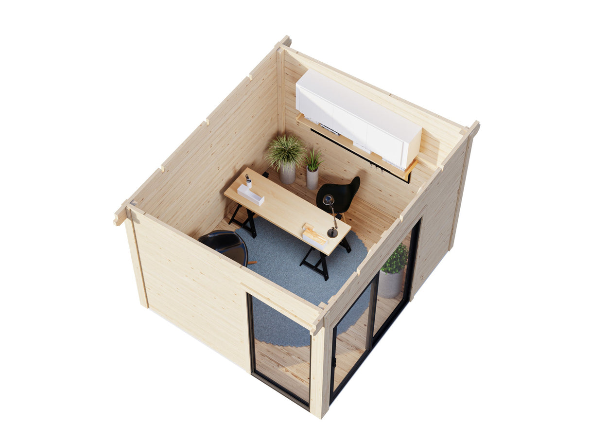 Andrea XS (3x2,7m | 7,5m2 | 44mm) Pieni moderni nurkkamökki puutarhaan, kaksoislasituksella