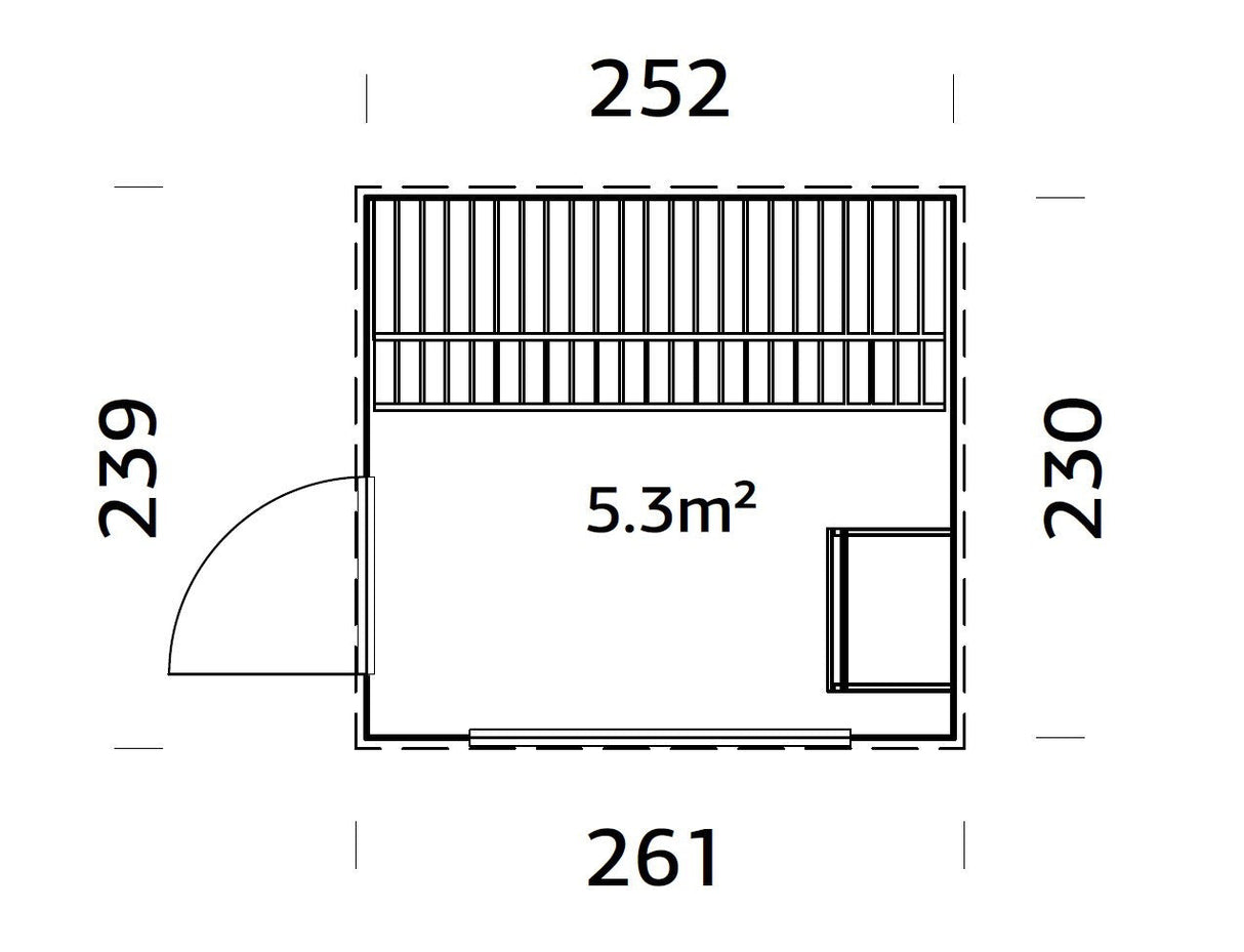 Grace Sauna S (2,5x2,3m | 5,3m² | 56mm) Liimapuusta puutarhasauna