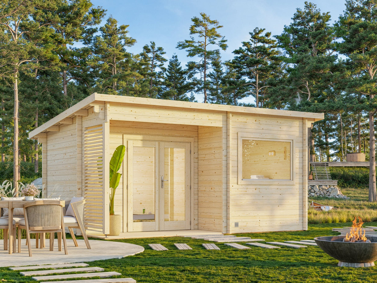 Sanna Sauna L (5x3,4m | 11,5m² | 44mm) Perinteinen 3-huoneen pihasauna