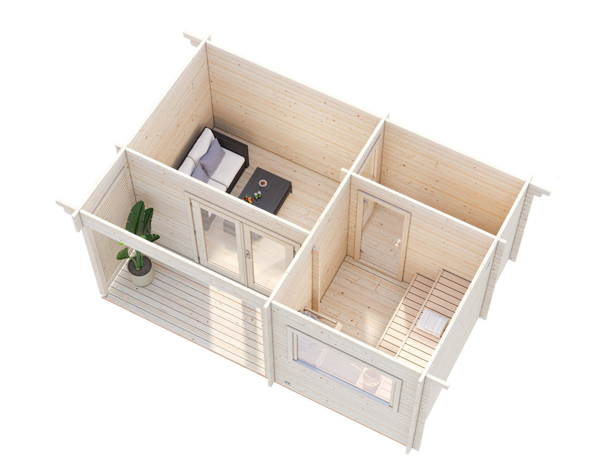 Sanna Sauna L (5x3,4m | 11,5m² | 44mm) Perinteinen 3-huoneen pihasauna
