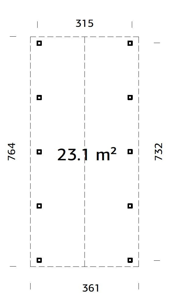 Robert L (3,2x7,3m | 23,1m² | 120x120mm) Harjakattoinen autokatos