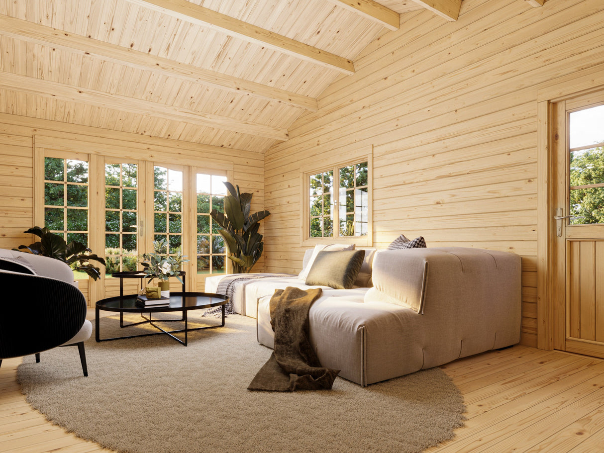 Irene M+ (6,7x5,7m | 19,0+16,2m² | 44mm) Huvimaja sivukatoksella tai autokatoksella