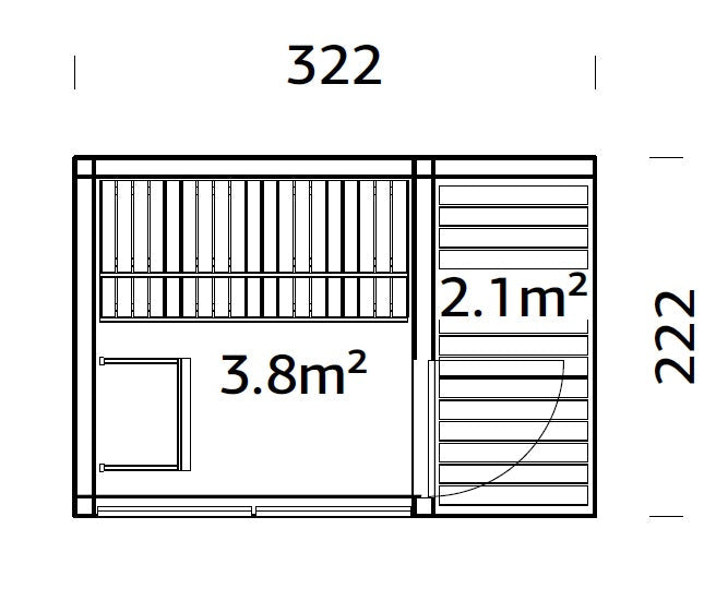 Sarah Sauna (3,2x2,2m | 3,8m² | 16mm) Moderni ja kompakti sauna sävytetyllä lasilla