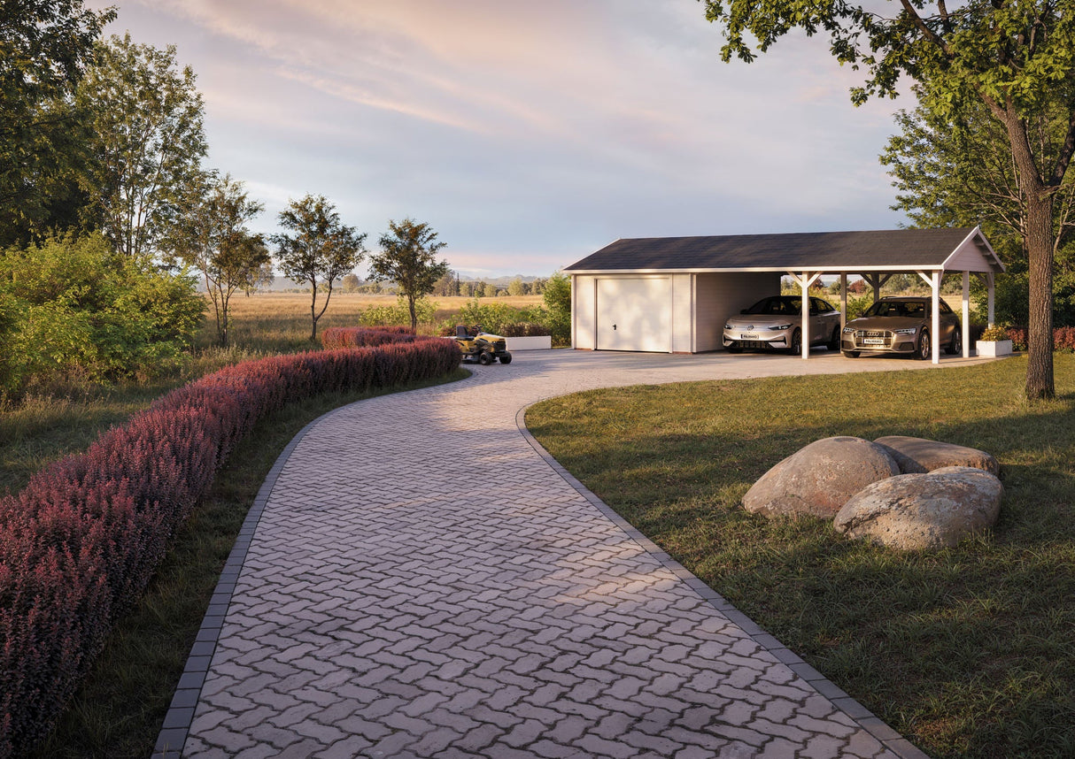 Roger (9,8x5,7m | 19m²+33,2m² | 44mm) Autotalli ja kaksoisautokatos