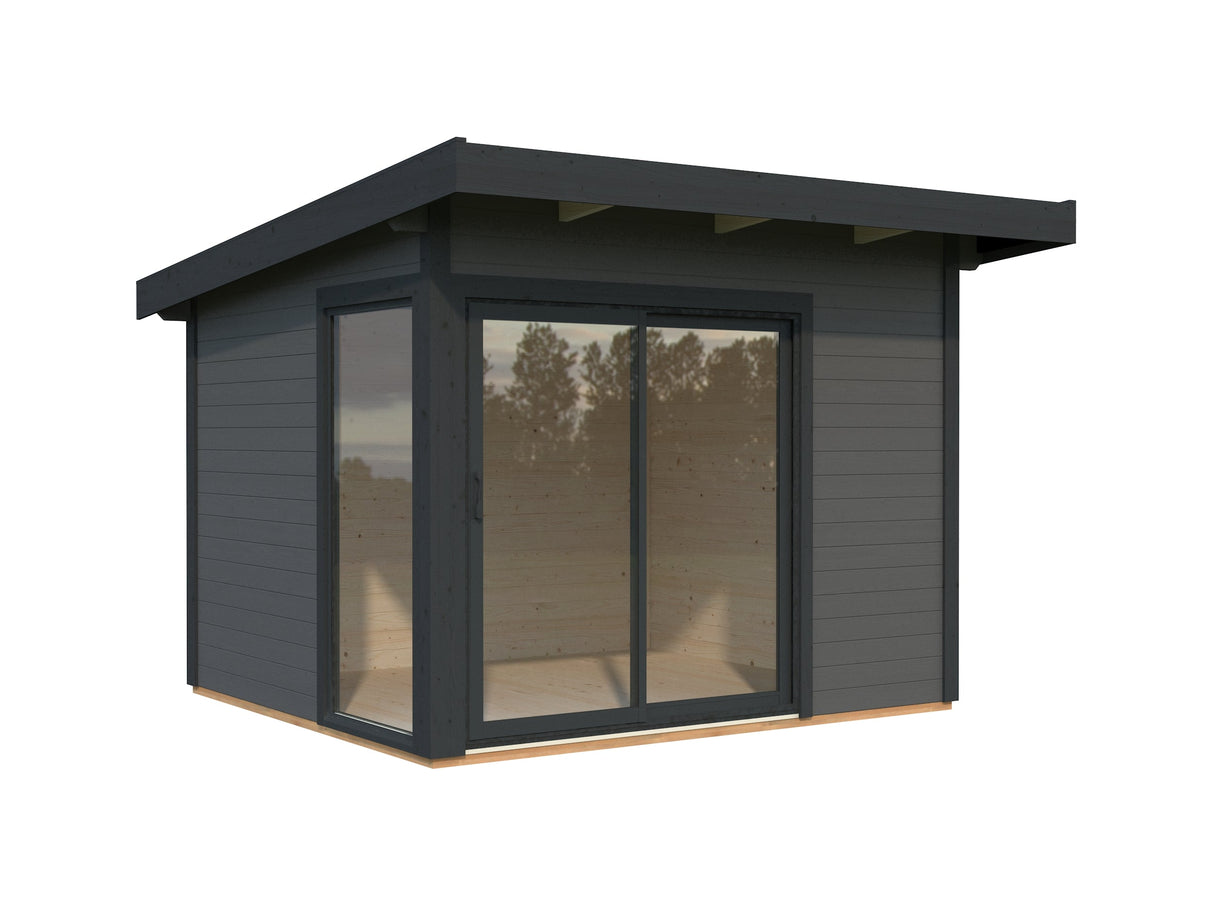 Andrea XS (3x2,7m | 7,5m2 | 44mm) Pieni moderni nurkkamökki puutarhaan, kaksoislasituksella