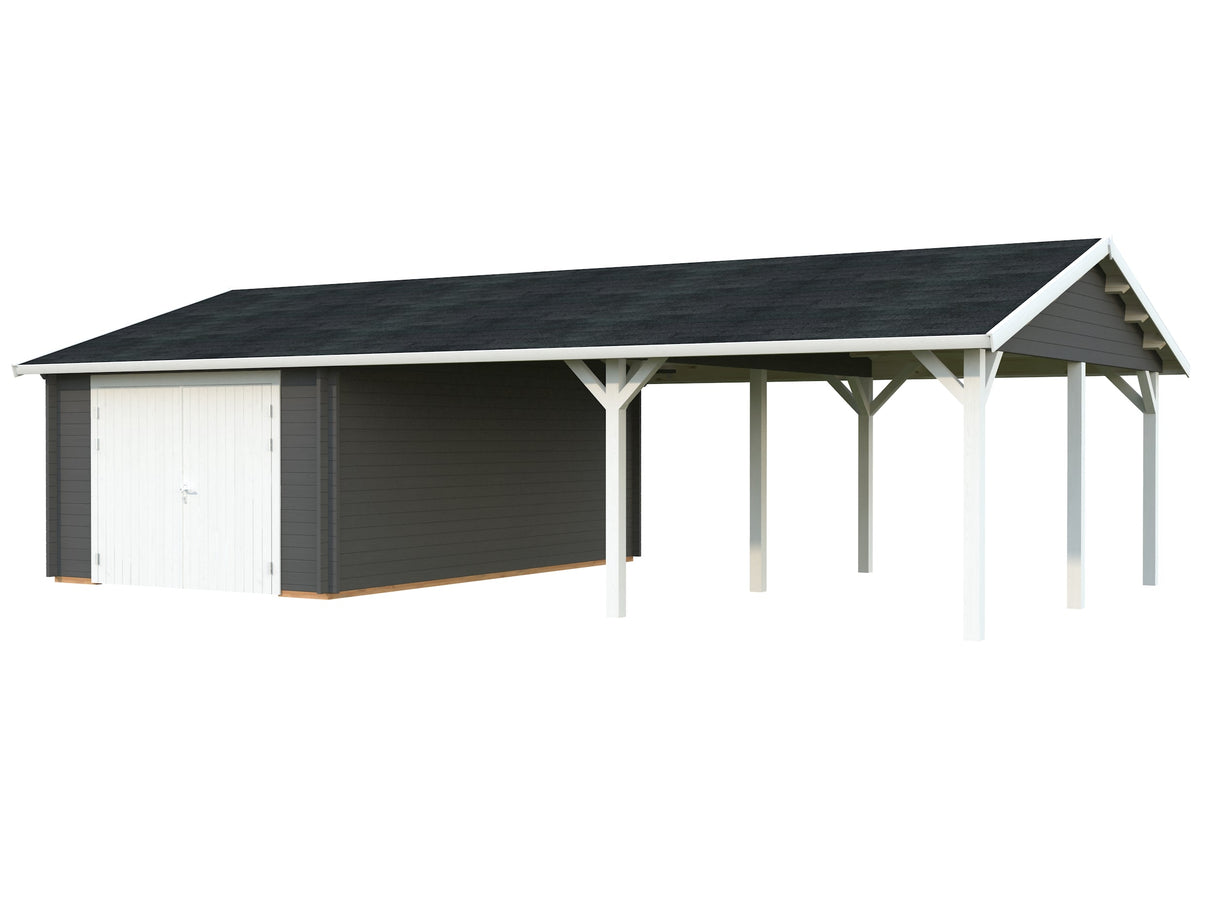 Roger (9,8x5,7m | 19m²+33,2m² | 44mm) Autotalli ja kaksoisautokatos