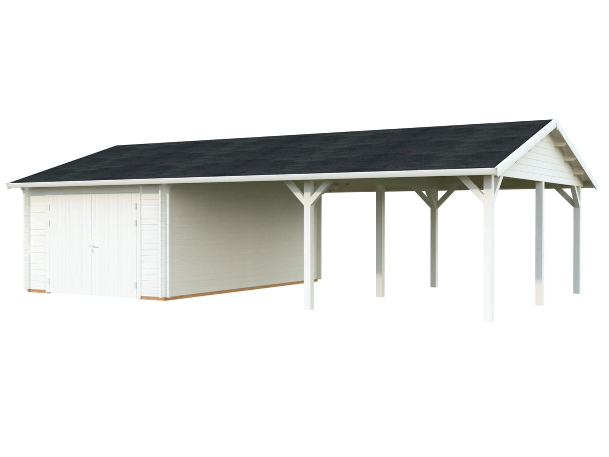 Roger (9,8x5,7m | 19m²+33,2m² | 44mm) Autotalli puuovella