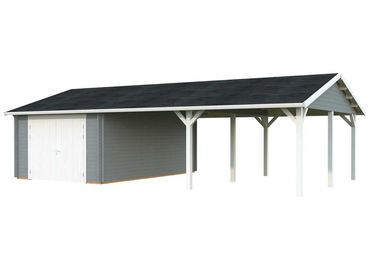 Roger (9,8x5,7m | 19m²+33,2m² | 44mm) Autotalli puuovella