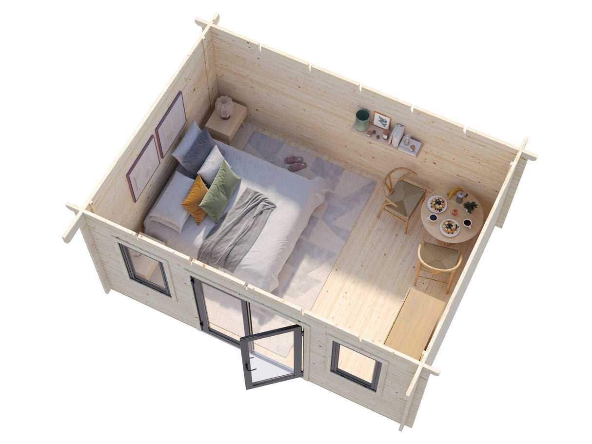 Lisandra M (4,7x3,5 m | 14,2 m² | 44 mm) Vierasmaja alumiiniovilla ja -ikkunoilla