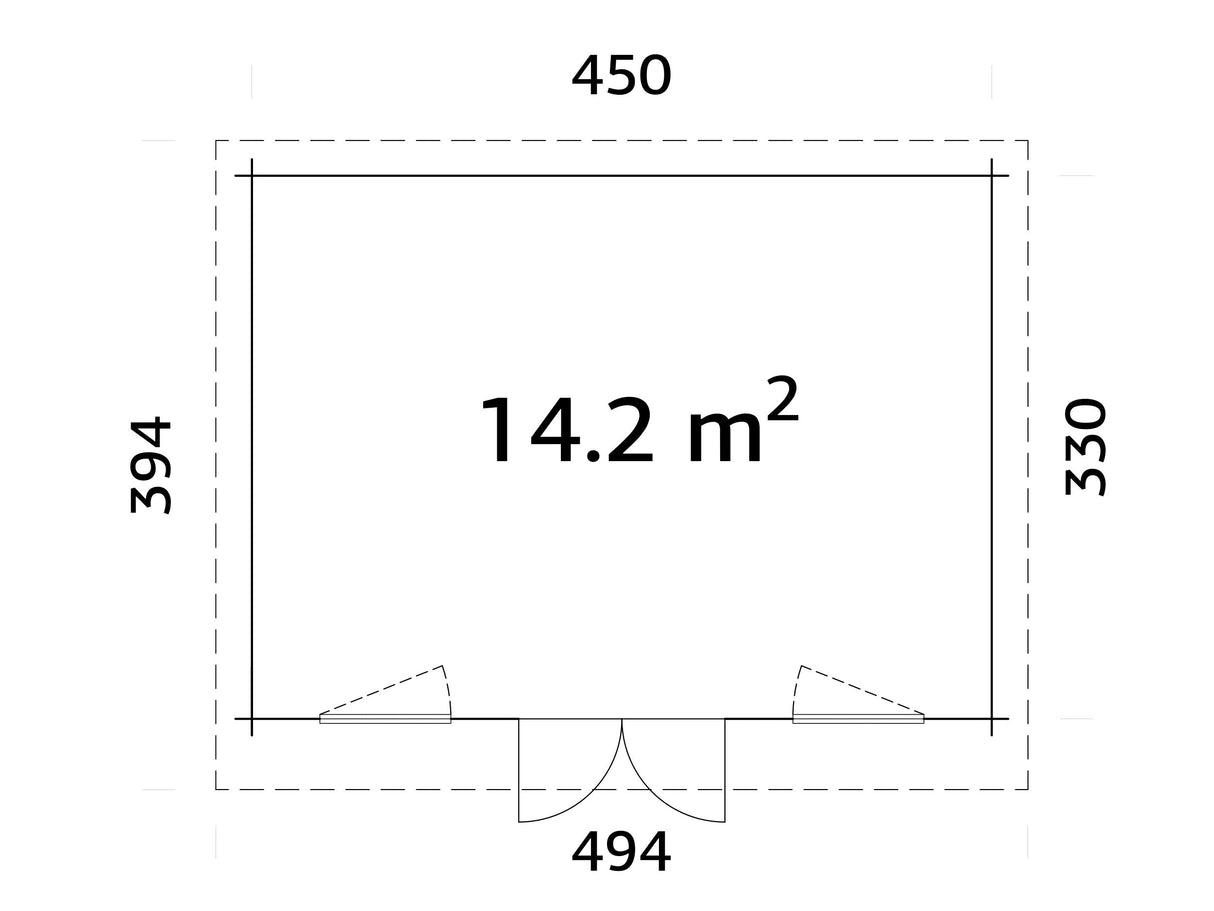 Lisandra M (4,7x3,5 m | 14,2 m² | 44 mm) Vierasmaja alumiiniovilla ja -ikkunoilla