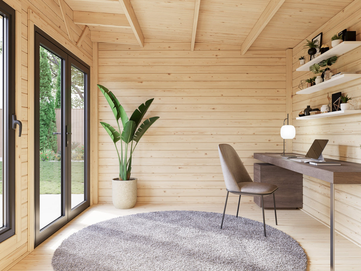 Aurelia S (4,4x3 m | 12,4 m² | 44 mm) Kompakti pihahuone sivuvajalla