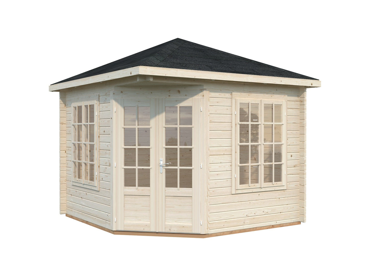 Melanie XS (2,8x2,8m | 6,9m² | 44mm) Kompakti perinteinen kulmamökki