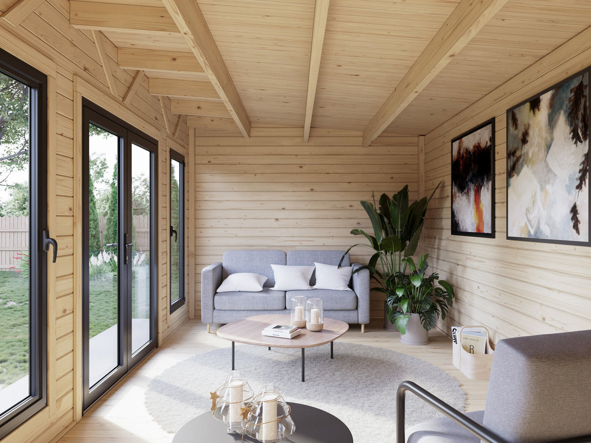 Aurelia L (5,3x3 m | 15,2 m² | 44 mm) Moderni pihatoimisto alumiiniovilla ja -ikkunoilla