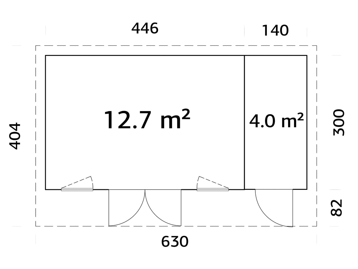 Aurelia XL (5,9x3 m | 16,7 m² | 44 mm) Moderni pihahuone työkaluvajalla
