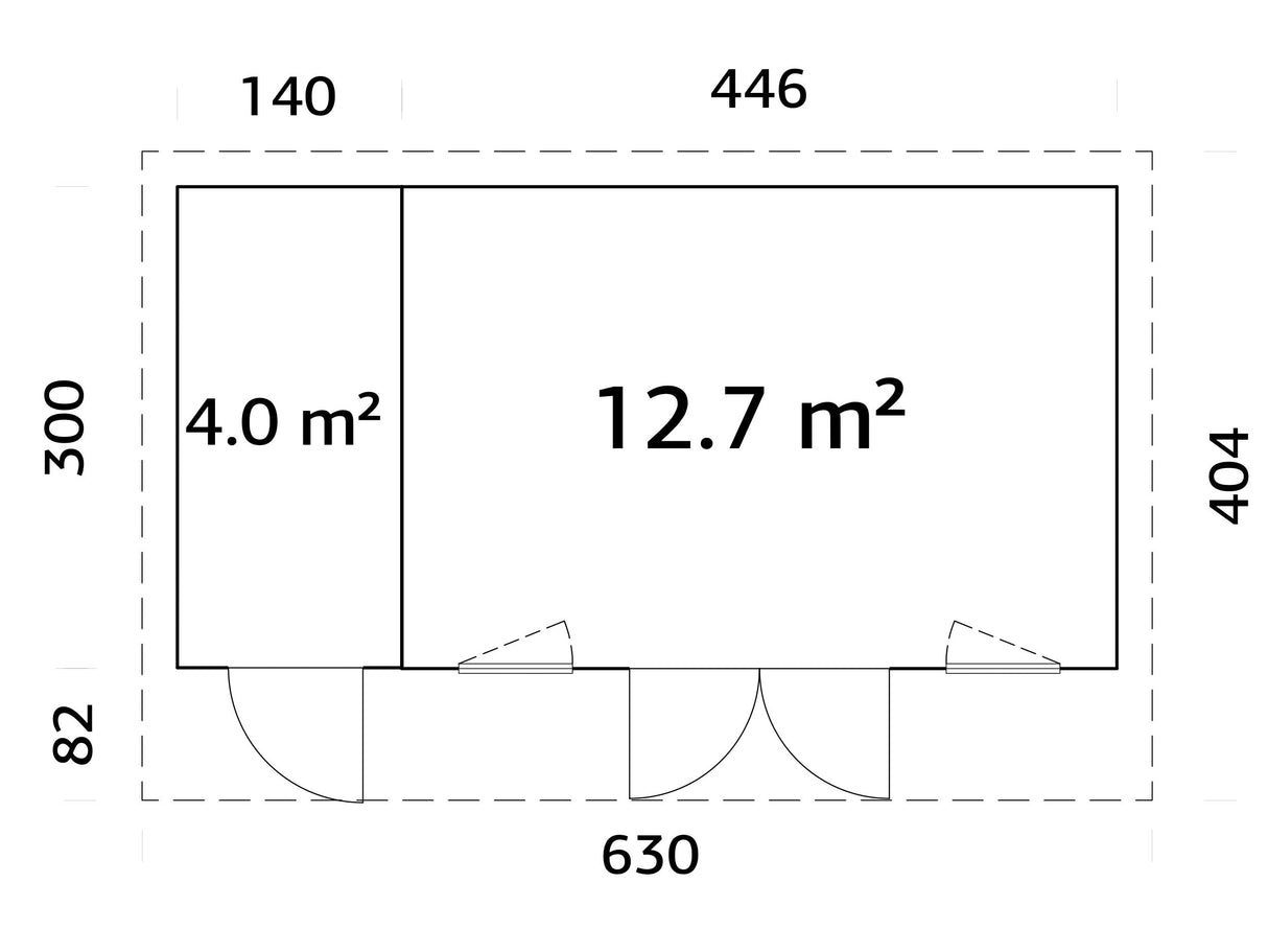 Aurelia XL (5,9x3 m | 16,7 m² | 44 mm) Moderni pihahuone työkaluvajalla