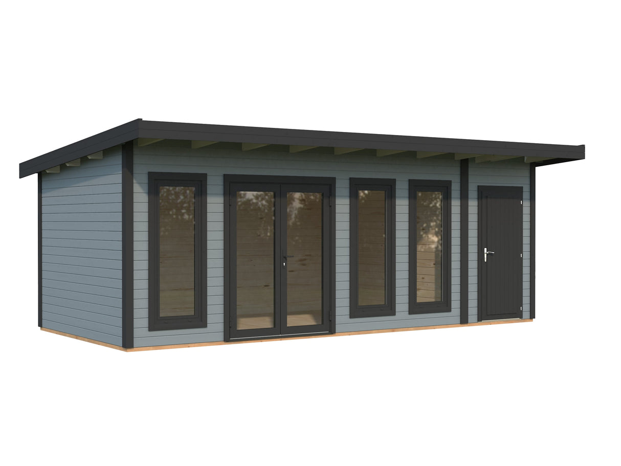 Aurelia XXL (6,7x3m | 19,2m² | 44mm) Pent Roof Garden Room with Side Shed