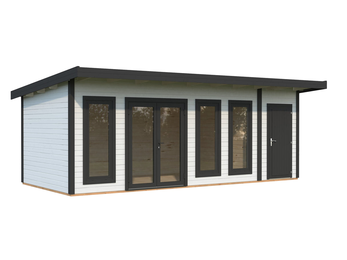 Aurelia XXL (6,7x3m | 19,2m² | 44mm) Pent Roof Garden Room with Side Shed