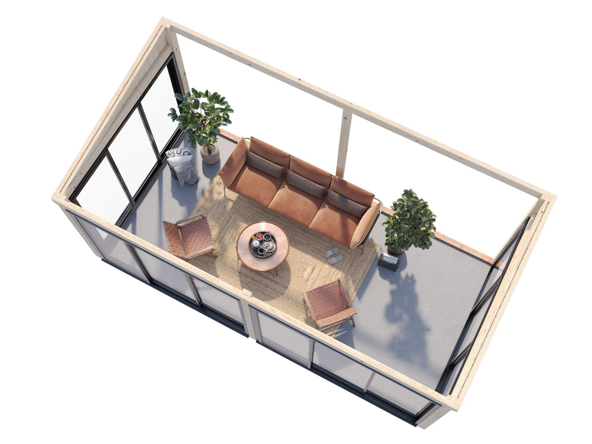 Lumi M (4,2x3 m | 11,6 m² | 120x120 mm) Kiinteä lasipaviljonki laajennuksena pihaan