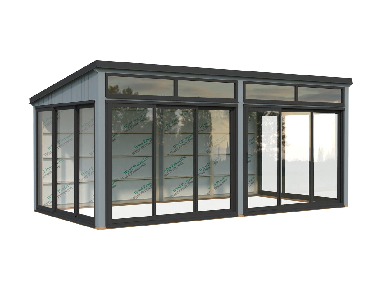 Saga M (5,8x3 m | 16,2 m² | 120x120 mm) Erillinen moderni lasipuutarha tai kesähuone pihaan