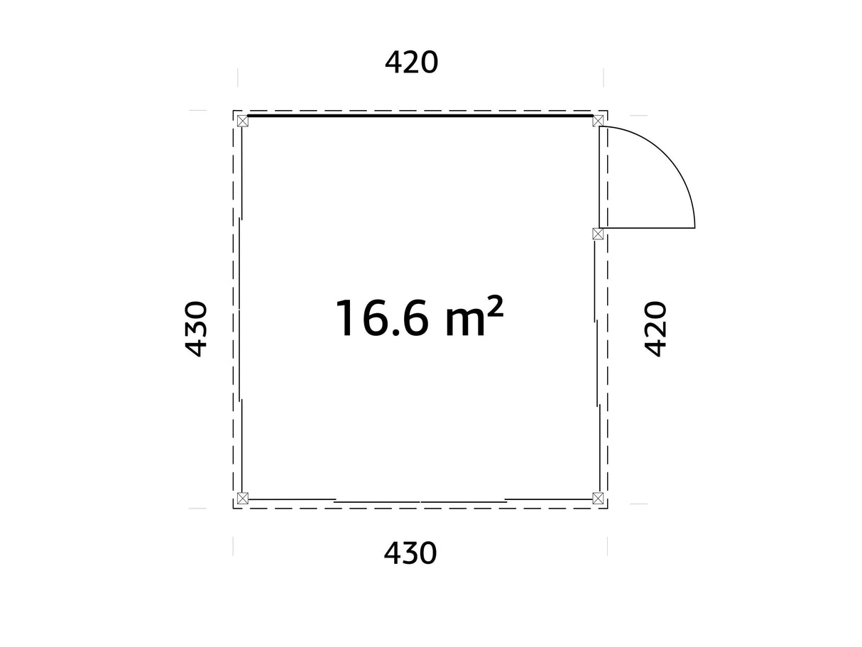 Saga L (4,2x4,2 m | 16,6 m² | 120x120 mm) Kiinteä lasipaviljonki tai kesähuone pihaan