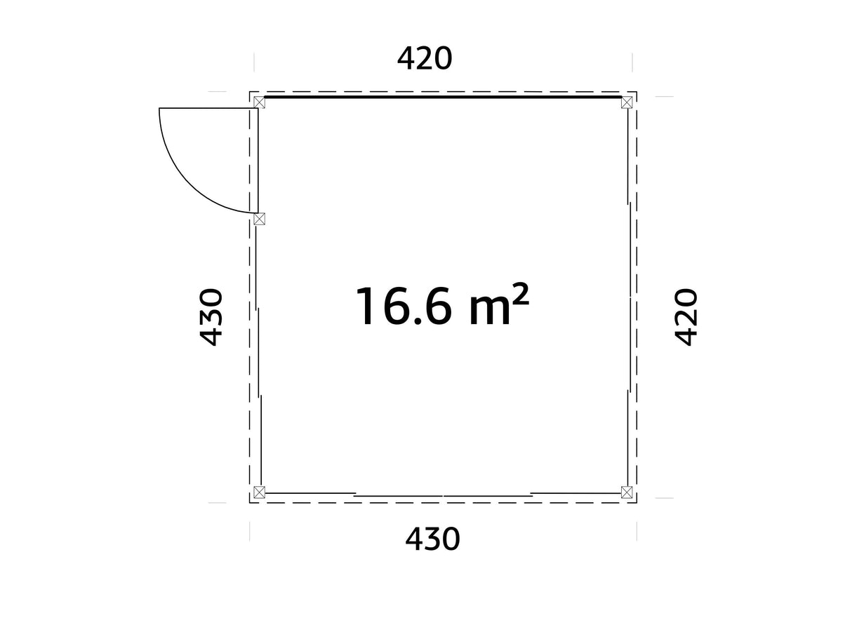 Saga L (4,2x4,2 m | 16,6 m² | 120x120 mm) Kiinteä lasipaviljonki tai kesähuone pihaan