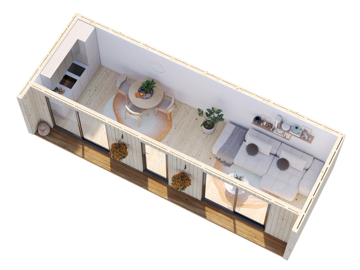 Rebekka L (9,x3,4 m | 22,4 m² | 18 mm) Tilava eristysvalmis pohjoismainen tiny house