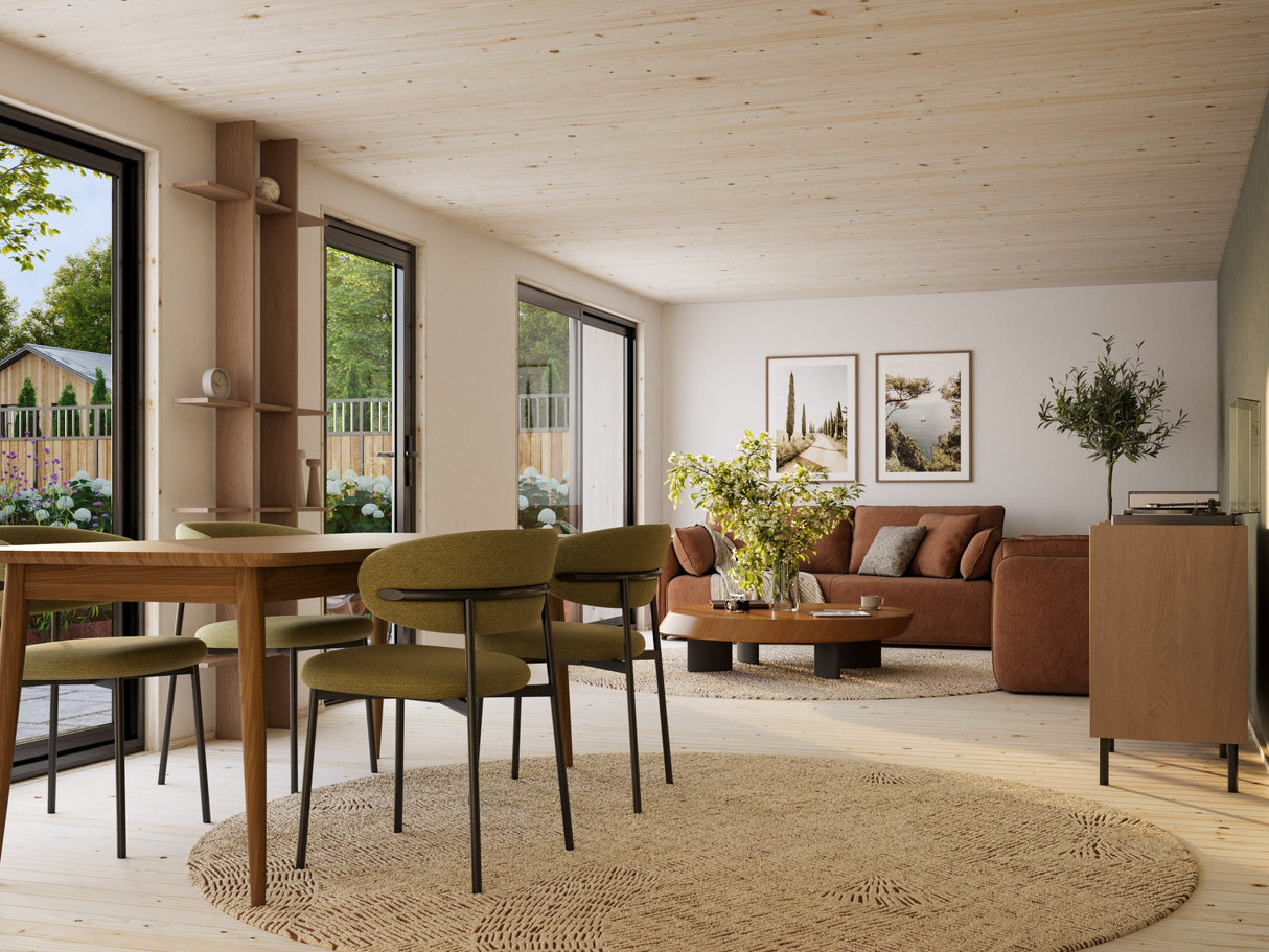 Johanna XL (9,x4,5 m | 31,8 m² | 18 mm) Tilava moderni pohjoismainen tiny house – eristysvalmis