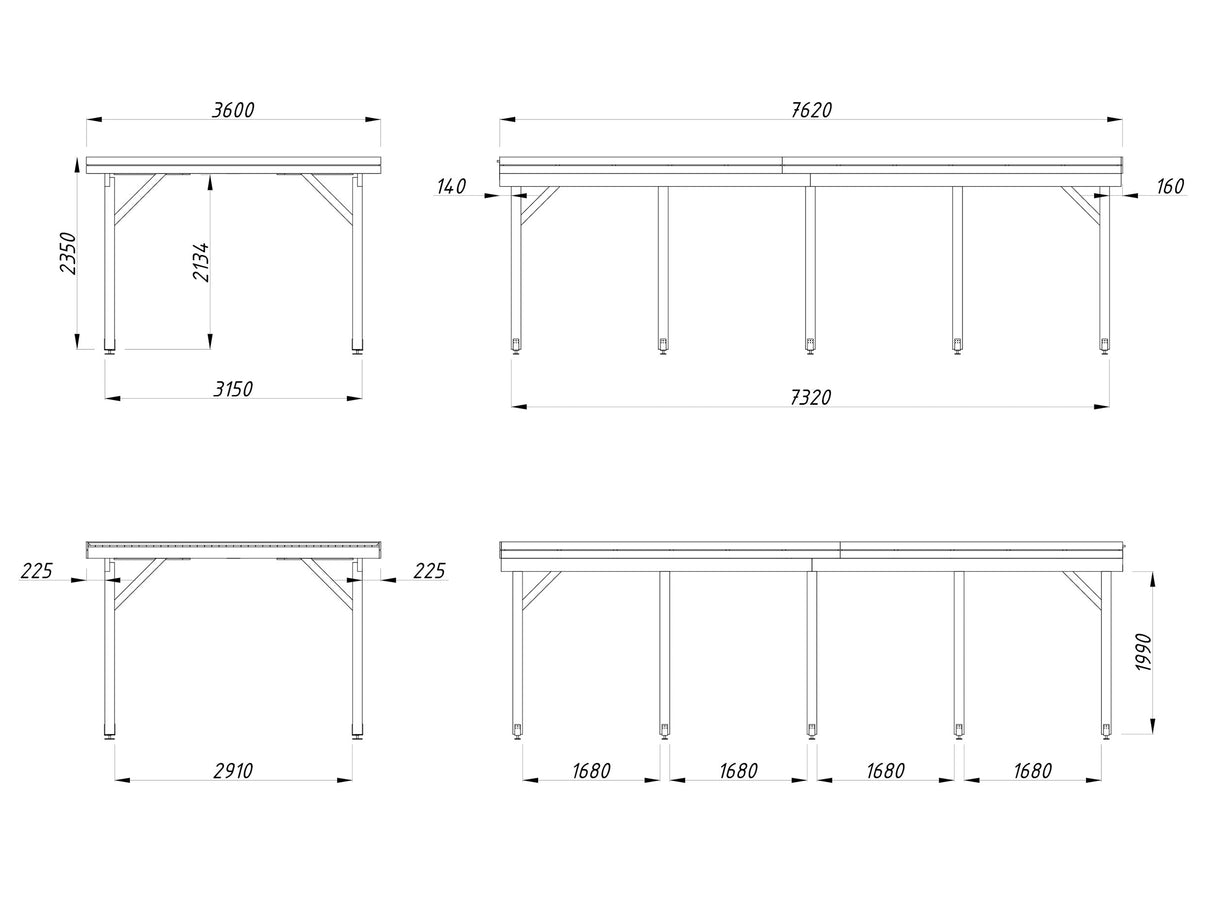 Karl L (3,6x7,6m | 23,1m²) Tasakattoinen yhden auton autokatos tai puutarhapaviljonki