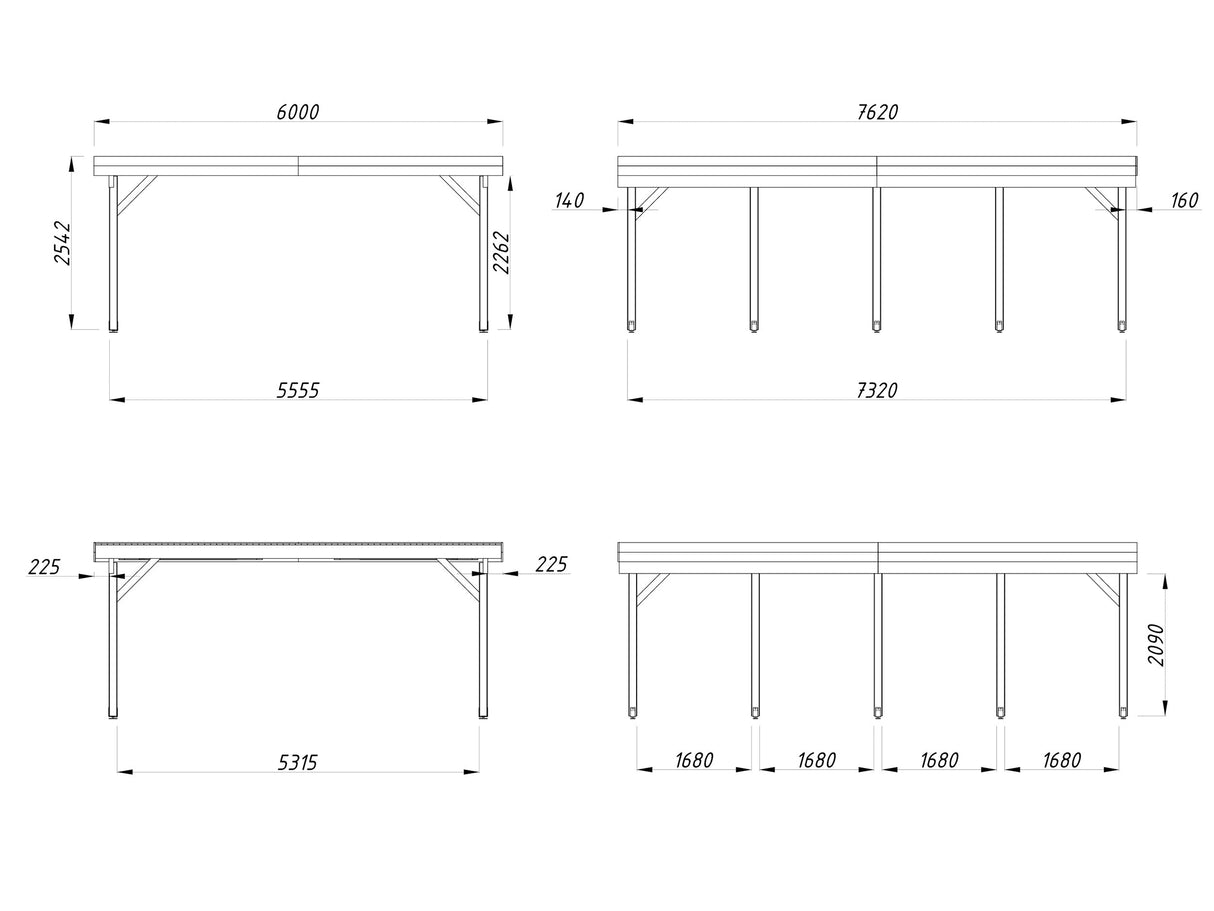 Karl XL (6,0x7,6m | 40,6m²) Tasakattoinen kahden auton autokatos tai suuri paviljonki