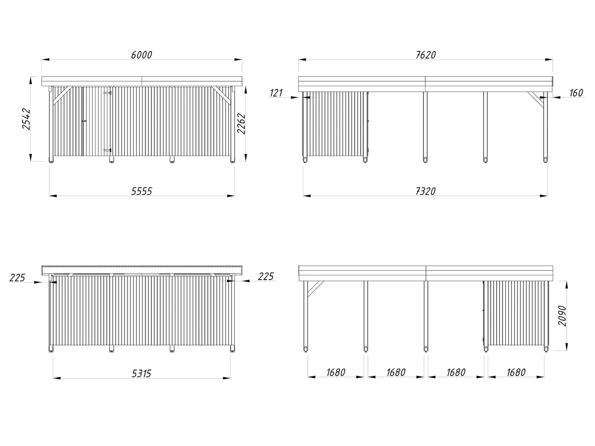 Karl XL+ (5,6x7,3m | 40,6m² | 120x120mm) Autokatos kahdelle autolle varastolla