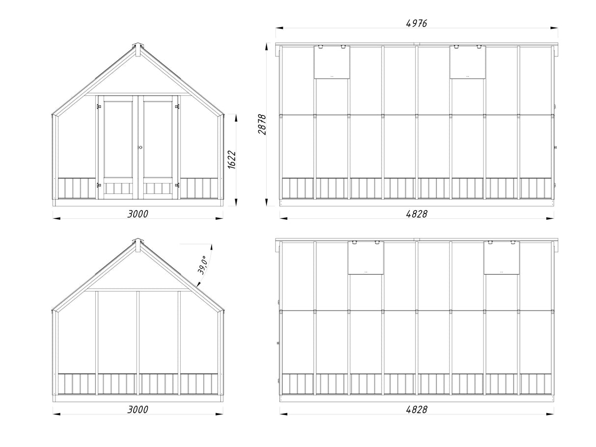 Emilia 13,8 m2 (3x4,8m|18 mm) Kasvihuone - tehtaalla maalattu