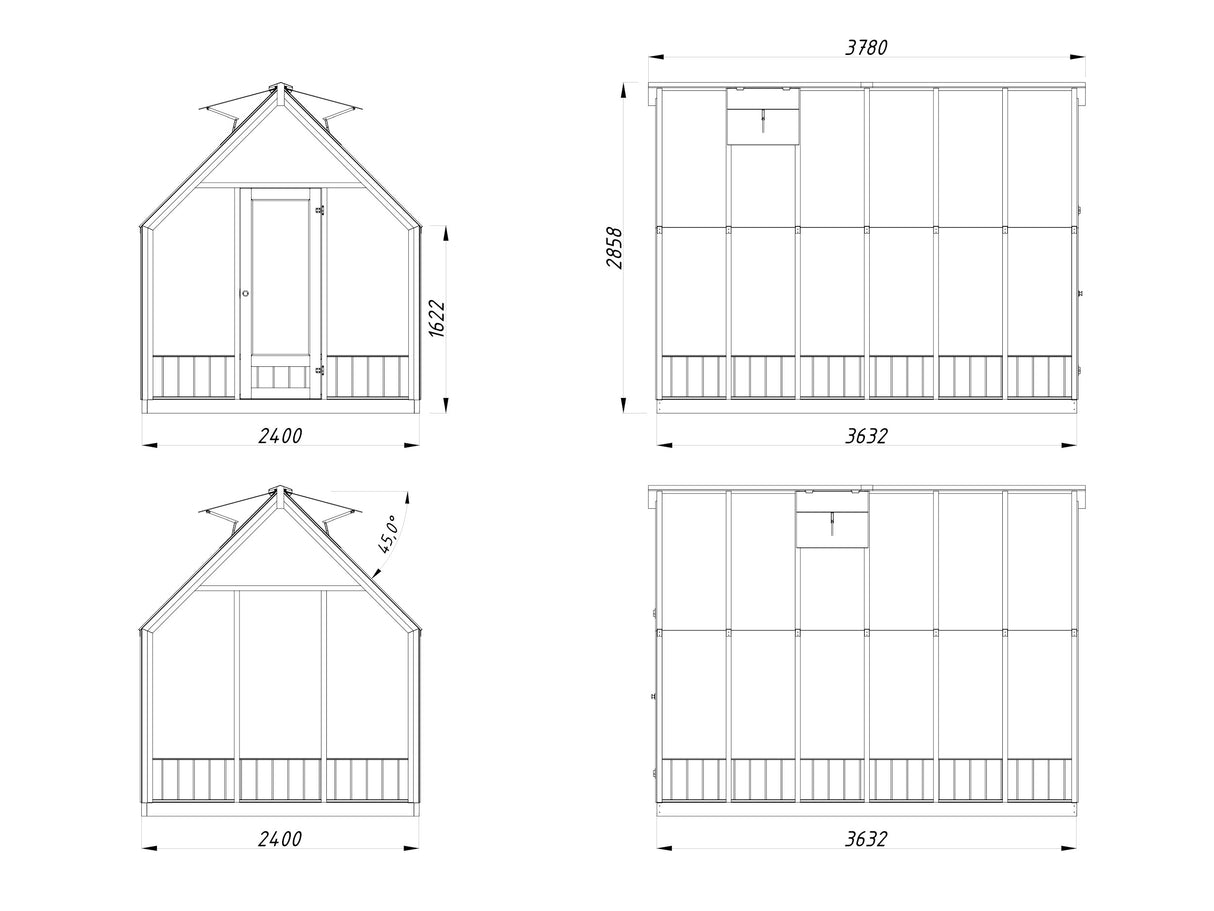 Emilia 8,2 m2 (2,4x3,6m|18mm) Moderni kasvihuone - tehtaalla maalattu