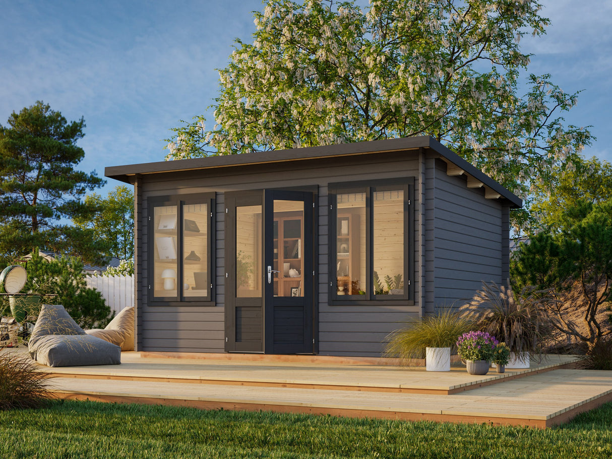 Lisa S (4x3m | 11,5m² | 34mm) Pulpettikattoinen kevythirsinen piharakennus