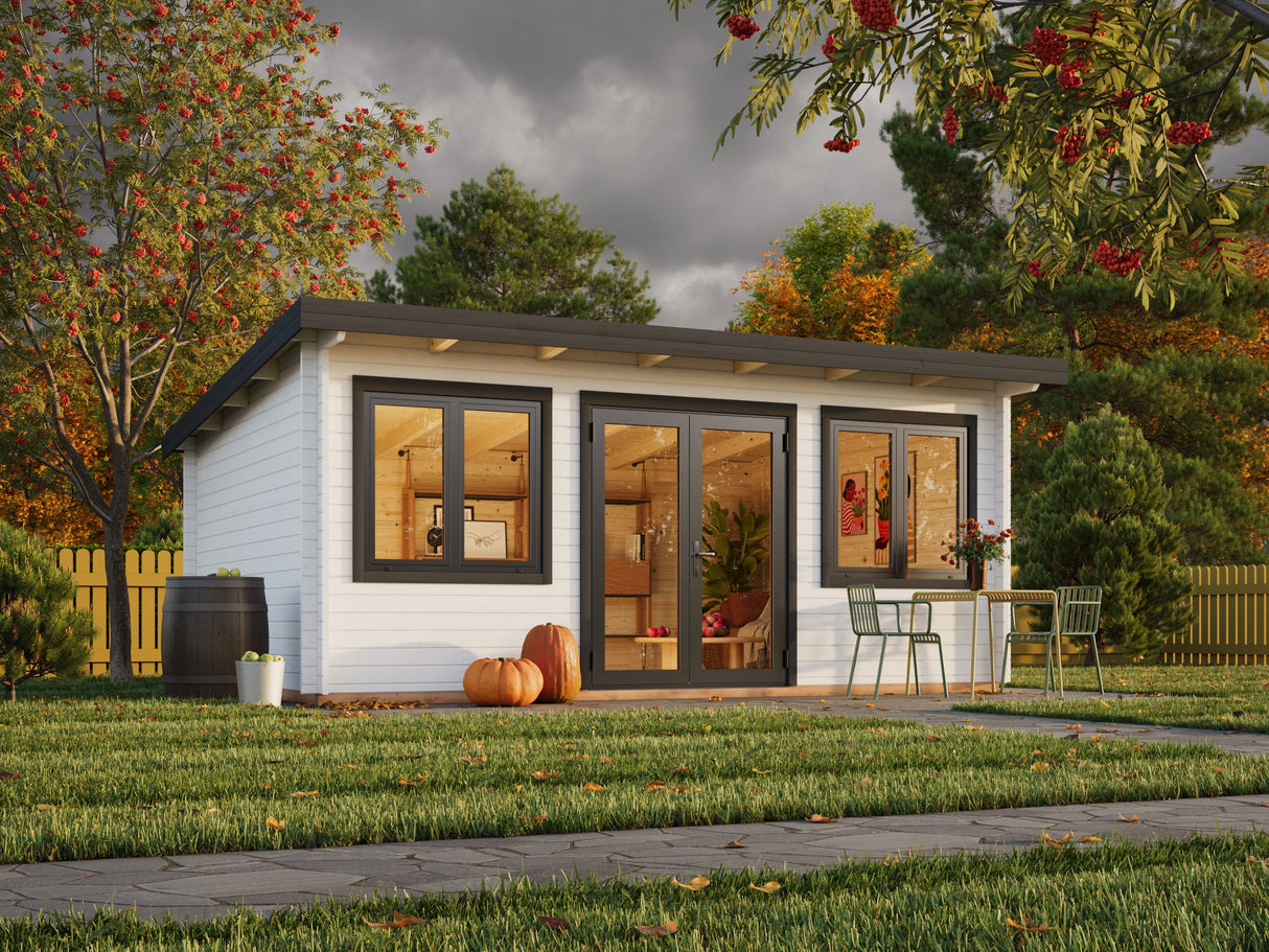 Lisandra L (5,5x4 m | 19,4 m² | 44 mm) Vierasmaja alumiiniovilla ja -ikkunoilla