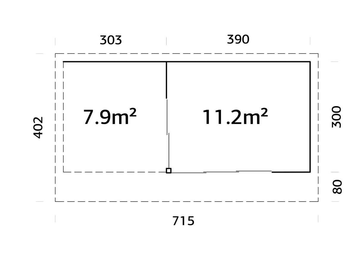 Andrea L (6,9x3m | 11,2+7,9m² | 44mm) piharakennus liukuovilla (saatavana kaksilasitus)