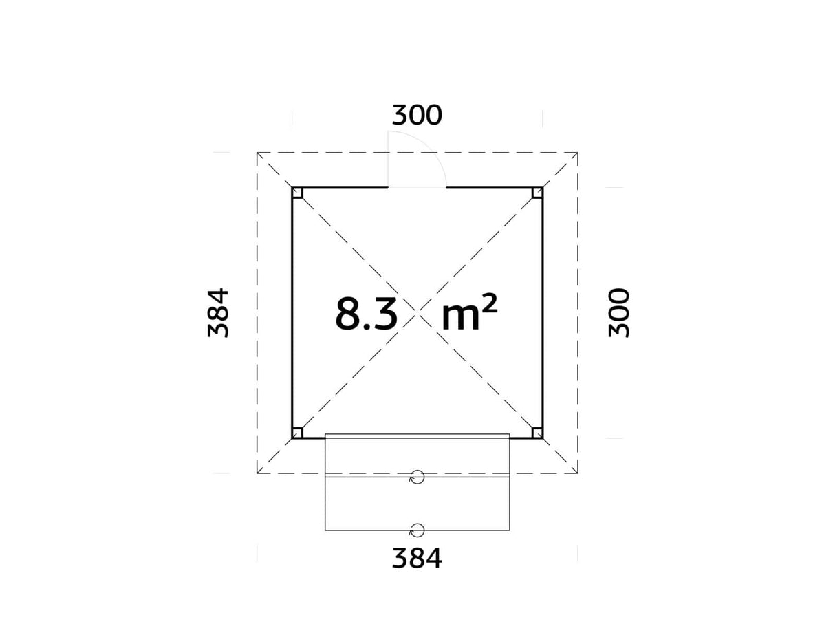 Bianca 104 (3x3m | 8,3m²) kioski lukittavalla luukulla
