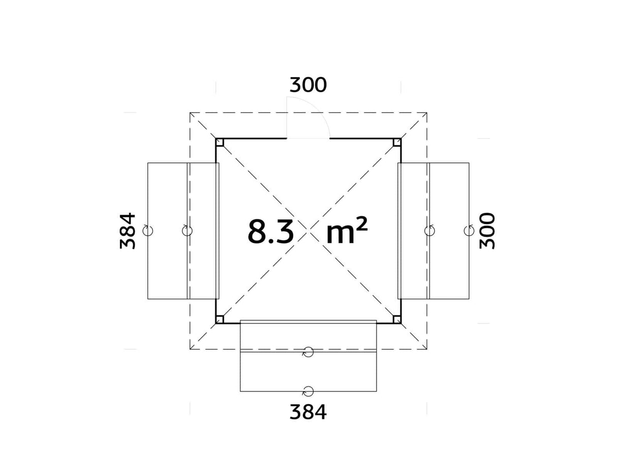 Bianca 106 (3x3m | 8,3m²) kioski kolmella luukulla