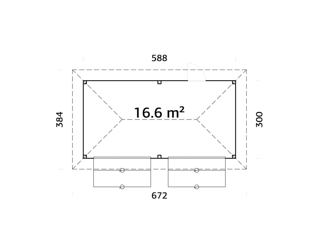 Bianca 111 (5,9x3m | 16,6m²) kaksoiskioski kahdella luukulla