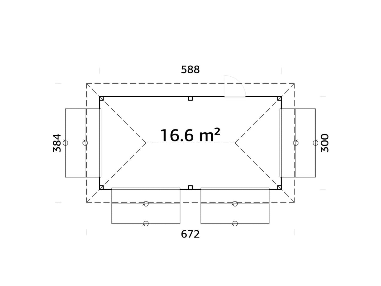 Bianca 112 (5,9x3m | 16,6m²) kaksoiskioski neljällä luukulla