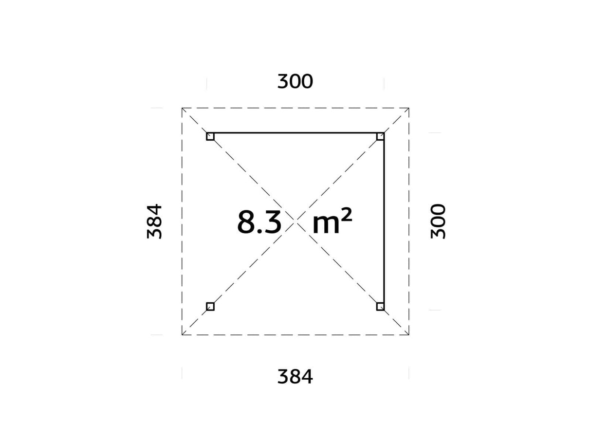 Bianca 102 (3x3m | 8,3m²) kulmahuvimaja sälekaihdinseinillä
