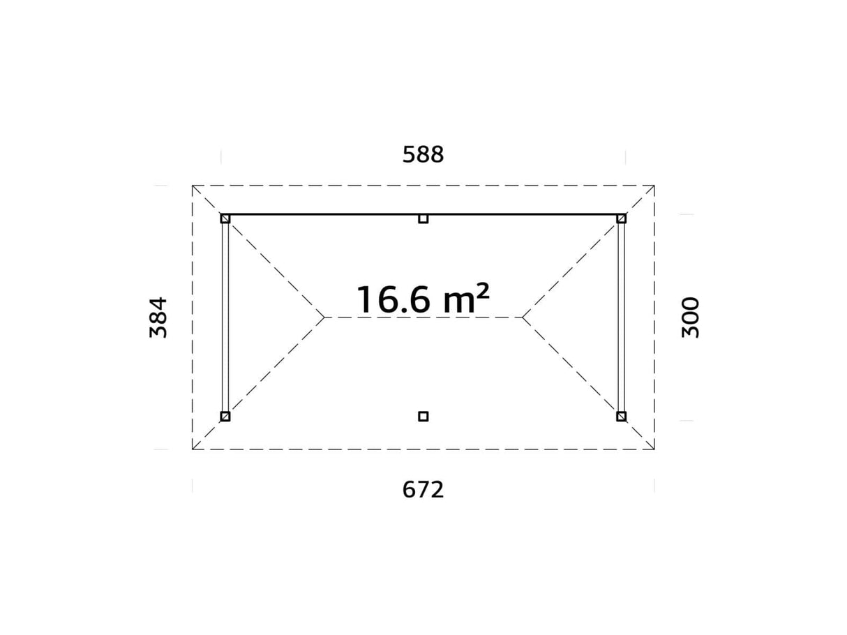Bianca 108 (6x3m | 16,6m²) iso huvimaja kiinteällä takaseinällä