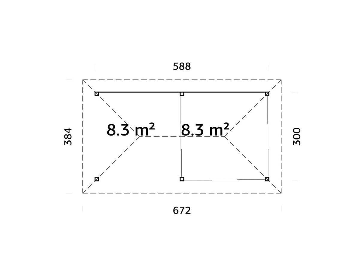 Bianca 206/506 (6x3m | 16,6m²) piharakennus kolmella liukulasiovella ja katoksella (saatavana tuplalasilla)