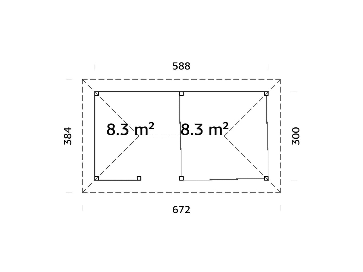 Bianca 208/508 (6x3m | 16,6m²) liukuovilla piharakennus puutarhabaarilla (saatavana tuplalasilla)