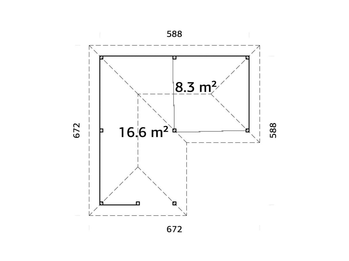 Bianca 209/509 (6x6m | 24,9m²) kulmapiharakennus ulkokeittiöalueella (saatavana tuplalasilla)