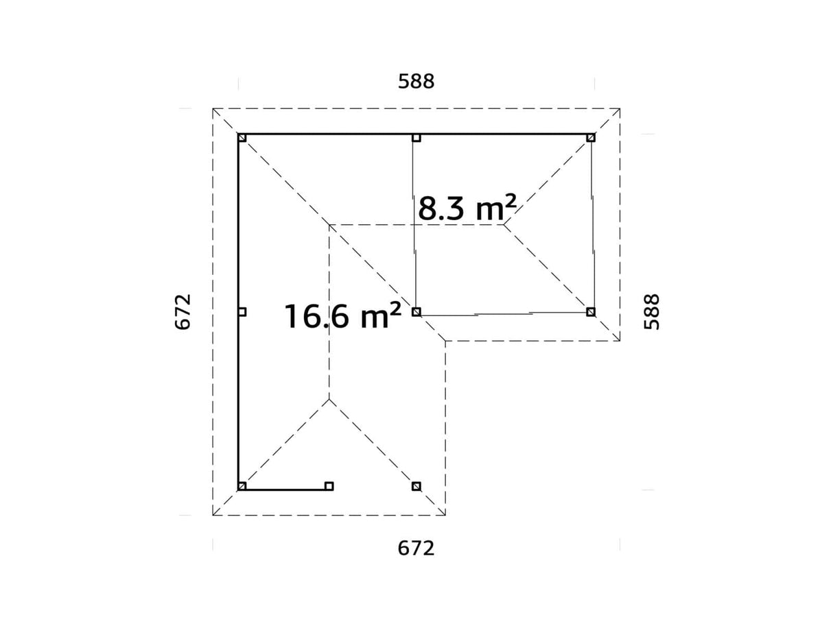 Bianca 210/510 (6x6m | 24,9m²) kulmapiharakennus isolla huvimajalla (saatavana tuplalasilla)