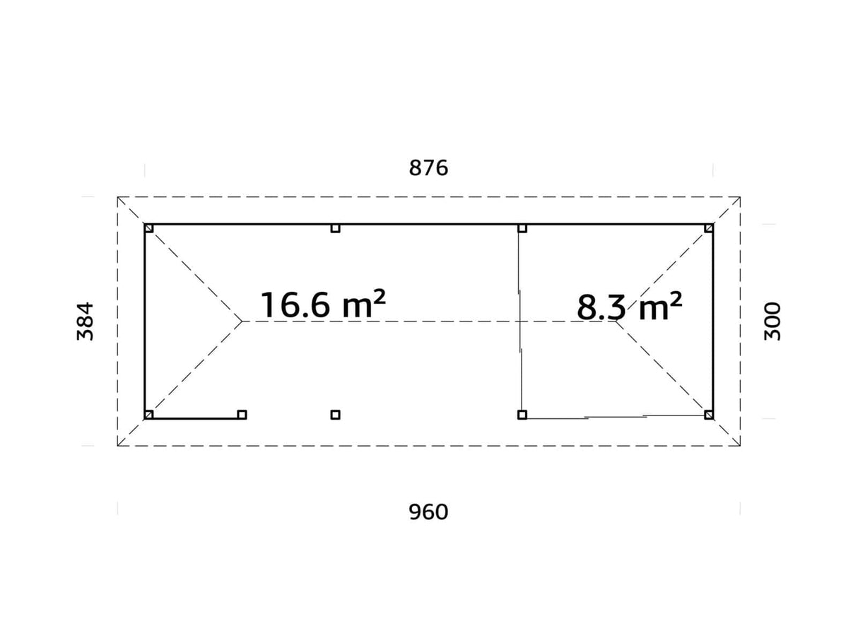 Bianca 215/515 (9x3m | 24,9m²) piharakennus liukuovilla (saatavana tuplalasilla)